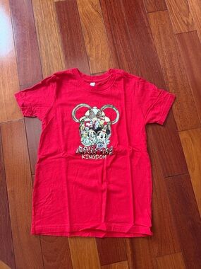 Disney Red Animal Kingdom Graphic Tee with Mickey
